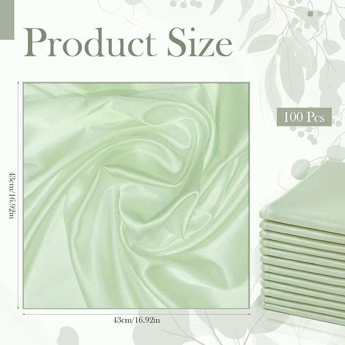 100 Pcs Sage Cloth Napkins, 17 x 17 Inch Square Green Cloth Napkin Washable Reusable Dinner Napkin Soft Smooth Satin Napkins for Christmas, Halloween, Weddings, Banquets, Parties, Restaurant - Image 2