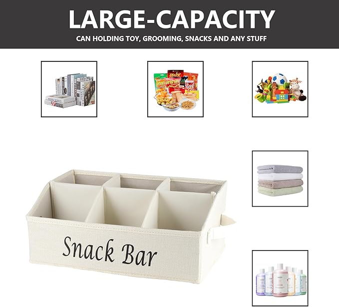 Snack Organizer for Countertop, Fabric Snack Organizer with Handles, 6 Compartment Snack Box Container Snack Basket, Snack Bar Station Organizer, Kitchen Pantry Organizer and Storage - Beige - Image 3