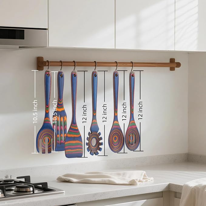 6-Piece Pakkawood Kitchen Utensils | Heat Resistant Wood Kitchen Utensils | Pakkawood Kitchen Cooking Utensil Set | Wooden Spoons for Cooking | Non-Sitck Cooking Spoons | Sapphire - Image 4