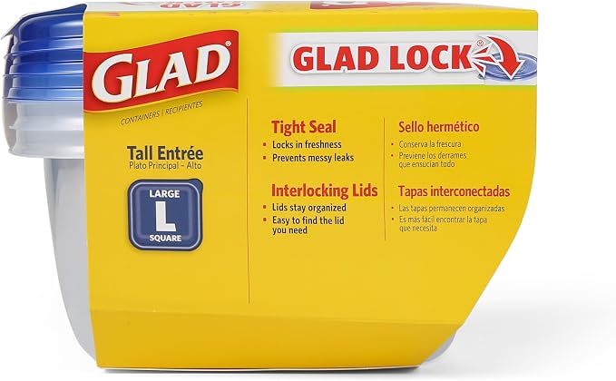Glad GladWare Tall Entree Containers, Large Square, 42 Oz, 3 Count, 2-Pack | Stacks neatly in the fridge or freezer, ideal for casseroles and bulk meal prep, freezer safe - Image 9
