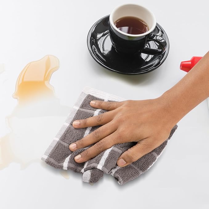 Urban Villa Kitchen Towels Cotton Dish Towels 12”x12” (Set of 6) Grey White - Image 9