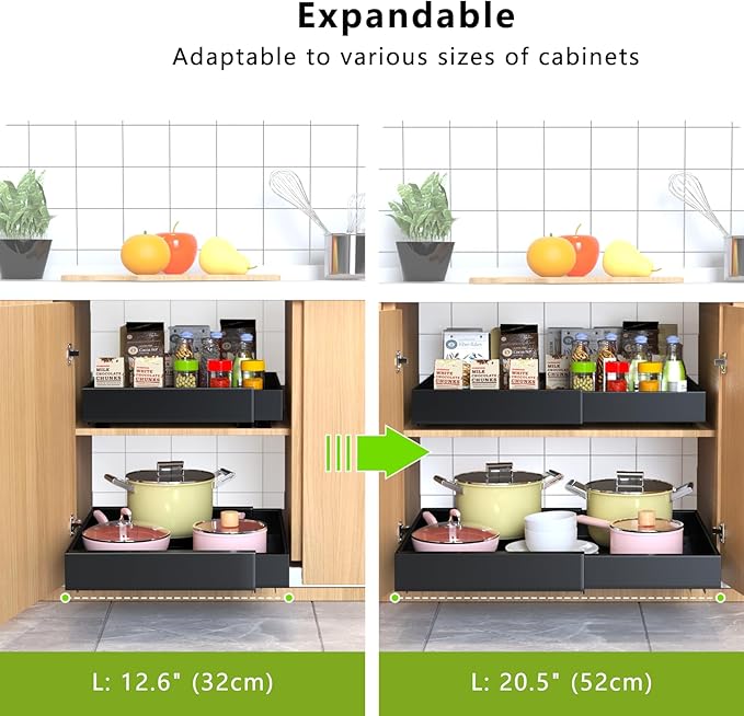 Mlinavn 2 Pack Pull Out Cabinet Organizer,21" Deep Slide Out Drawer Organizers,No Drill Pull Out Drawers Adhesive with Nano Compatible Framed Cabinets Shelves for Kitchen Pantry Adjustable Width - Image 3