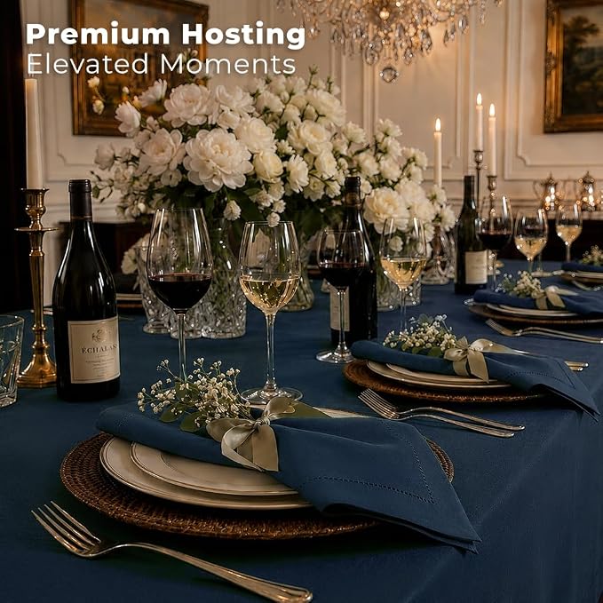 Signature Linen™ by D'Moksha Navy Blue Dinner Napkins Set of 4, 20 x 20 Inch Cloth Napkins, 100% Pure Linen, Hemstitch, Machine Washable Table Napkins- Summer, Weddings, Outdoor hostings - Image 4