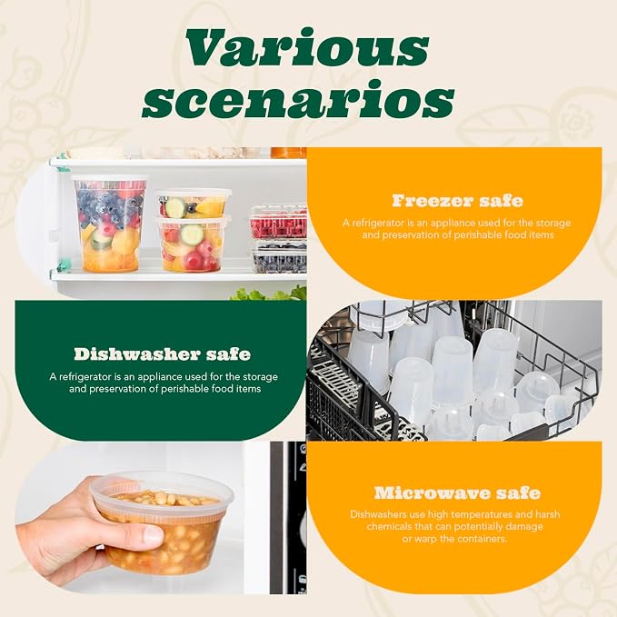 Glotoch Express 48 Sets Deli Containers with Lids,16/8 oz X 24 Set Each | Plastic Soup Containers with Lids,Airtight Takeout Food Storage Containers for Soup,Freezer/Microwave/Dishwasher Safe - Image 5