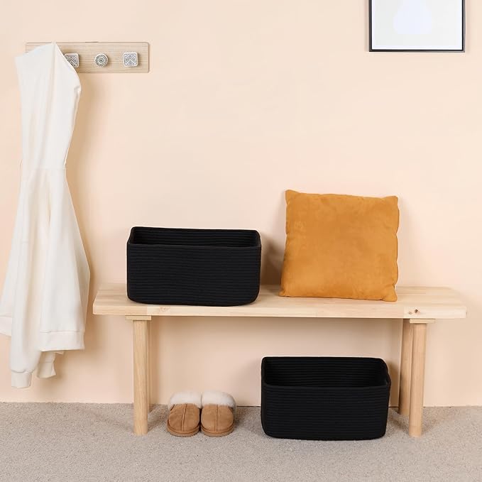 MiniArk Large Storage Baskets for Shelves, 17 x 13 x 7.5” Closet Organizers Bins for Clothes Blanket Towels, Baby Nursery, Toy Baskets Box, Woven Rope Baskets, 3 Packs Black - Image 6