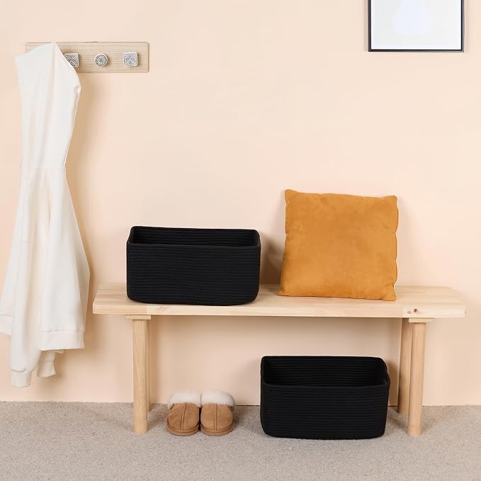 MiniArk Large Storage Baskets for Shelves, 17 x 13 x 7.5” Closet Organizers Bins for Clothes Blanket Towels, Baby Nursery, Toy Baskets Box, Woven Rope Baskets, 3 Packs Black - Image 6