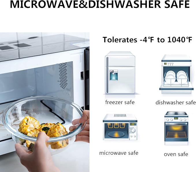 Glass Mixing Bowl Set with Airtight Lids for Kitchen Baking Prepping, Serving, Cooking 0.6QT, 1.1QT, 2.2QT, 4QT Salad Bowl Set with Lids, Dishwasher and Microwavable Safe - Image 4