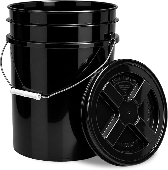 5 Gallon Bucket - Food Grade w/Lid BPA-Free, Black/Black, 1 | Airtight Gamma Seal Screw-On Lid, Heavy-Duty 90 Mil HDPE Plastic, Food Safe and Durable Container, Bulk Storage, Made in USA by ePackageSupply