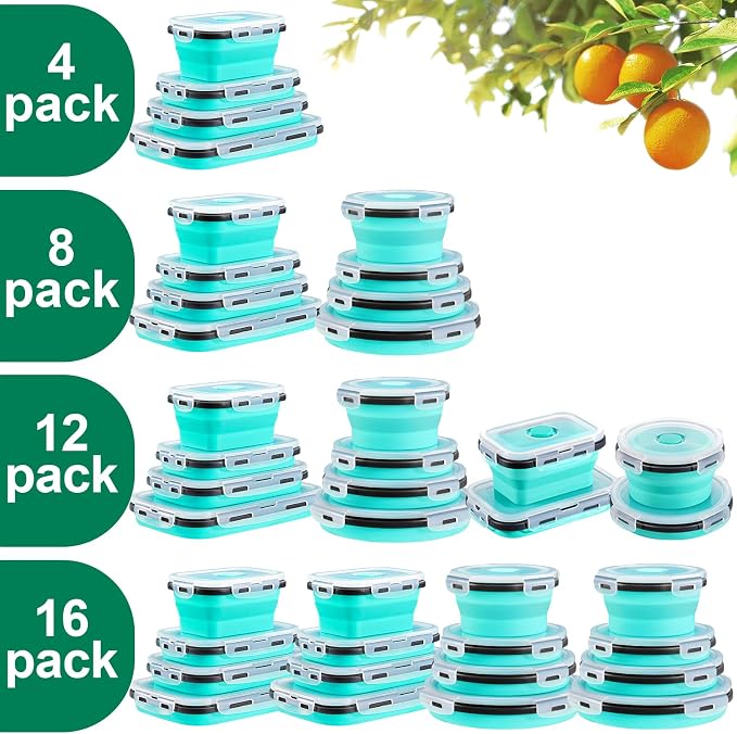 Sudaya 16 Pack Collapsible Food Storage Containers With Lids, Collapsible Storage Containers Sets Silicone Collapsible Bowls For Camping, RV Accessories, Travel Trailer Must - Image 2