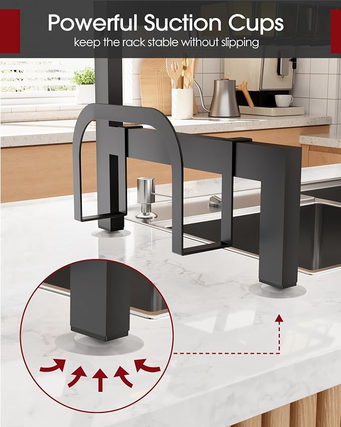 Sakugi 2-Tier Dish Drying Rack Over The Sink, Expandable for Counter | Rustproof Stainless Steel Kitchen Storage Accessories, Space-Saving 30"–34.5"Lx12"Wx25"H, Black - Image 4