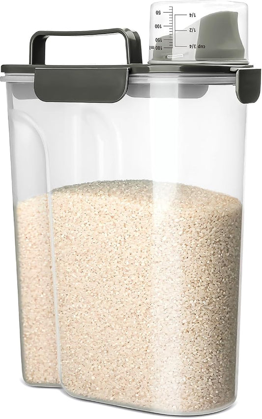 Viretec Rice Storage Container, 5 to 10lb Dry Food Airtight Dispenser, Pet Dog Cat Food Canister, BPA Free Clear Plastic Kitchen and Pantry Organization Bin for Oatmeal, Grain, Cereal, Pasta, Flour by Viretec