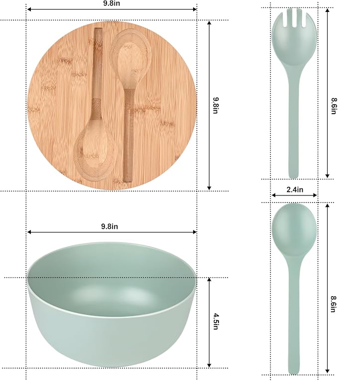 LOVYANXUE Bamboo Fiber Salad Bowl with Servers Set Large 9.8inches Nature Bamboo Mixing Bowl with Servers with Lid Spoon and Fork for Fruits,Salads and Vegetables - Image 6