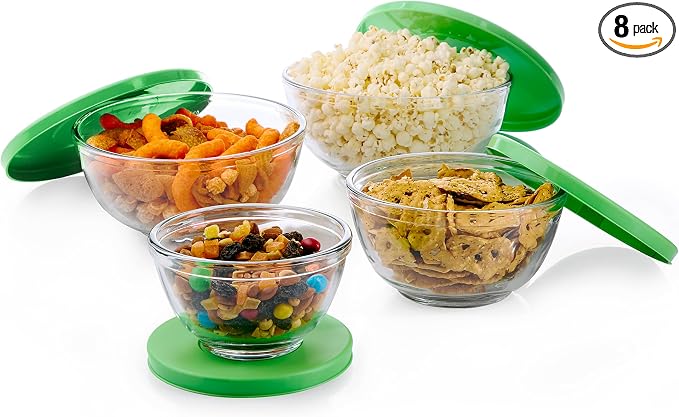 Libbey Baker's Basics 4 Piece Glass Mixing Bowl Set with Plastic Lids - Elegant Nesting Bowls - Glass Mixing Bowls with Lids to Store, Serve and More by Libbey