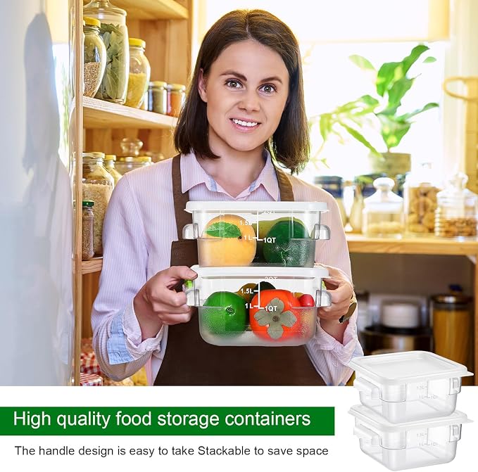 FoldTier 2 Pieces Square Food Storage Containers Polycarbonate Clear food Container with Lid Commercial Storage with Graduations for Commercial Kitchen Dough Marinating Meat(White,2 Qt) - Image 6