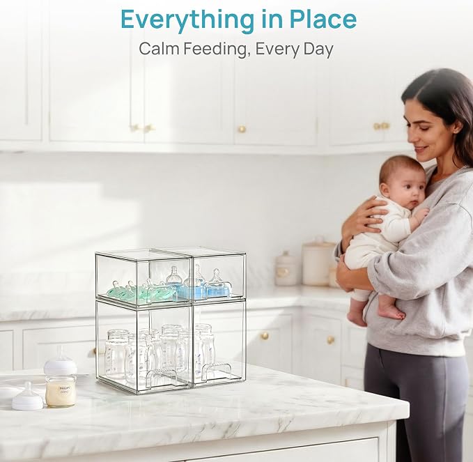 Vtopmart 4 Pack Baby Bottle Organizer Set, Stackable Storage Drawers Ideal for Kichen Countertop, Vanity, Bathroom, Cabinet, Pantry Organization - Image 5