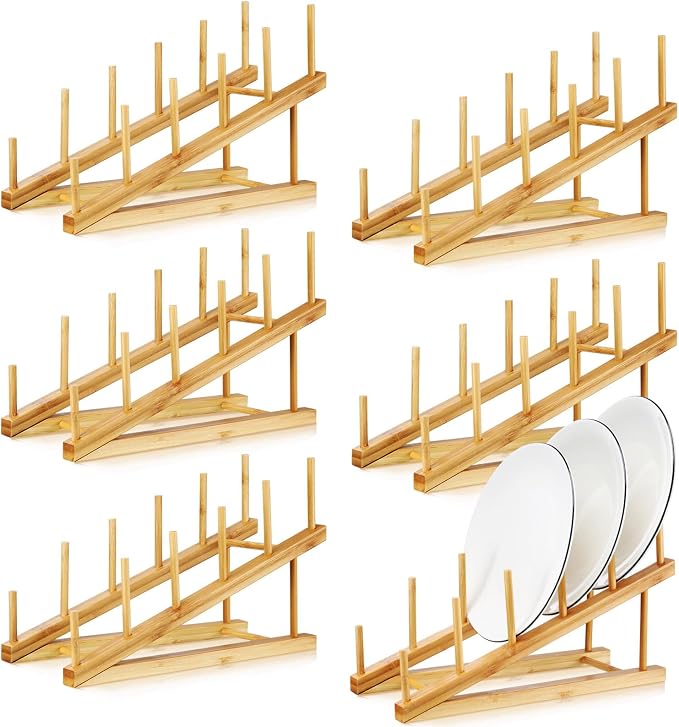 6 Pcs Wooden Bamboo Dish Drying Rack Kitchen Cabinet Organizer for Cabinet Cutting Board Display Stand for Dish Plate Bowl Water Bottles Cup Pot Lid Cutting Board by Suclain