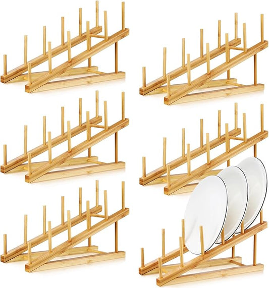 6 Pcs Wooden Bamboo Dish Drying Rack Kitchen Cabinet Organizer for Cabinet Cutting Board Display Stand for Dish Plate Bowl Water Bottles Cup Pot Lid Cutting Board by Suclain