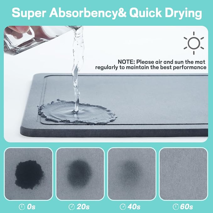 VABNEER Dish Drying Rack with Stone Drying Mat, Quick-Drying/Stainless/Super Sturdy/Space-Saving, Dish Strainers for Kitchen Counter, Escurridor de Trastes para Cocina (Black) | Quick-drying stone mat, sturdy stainless steel frame and space-saving desi... - Image 2
