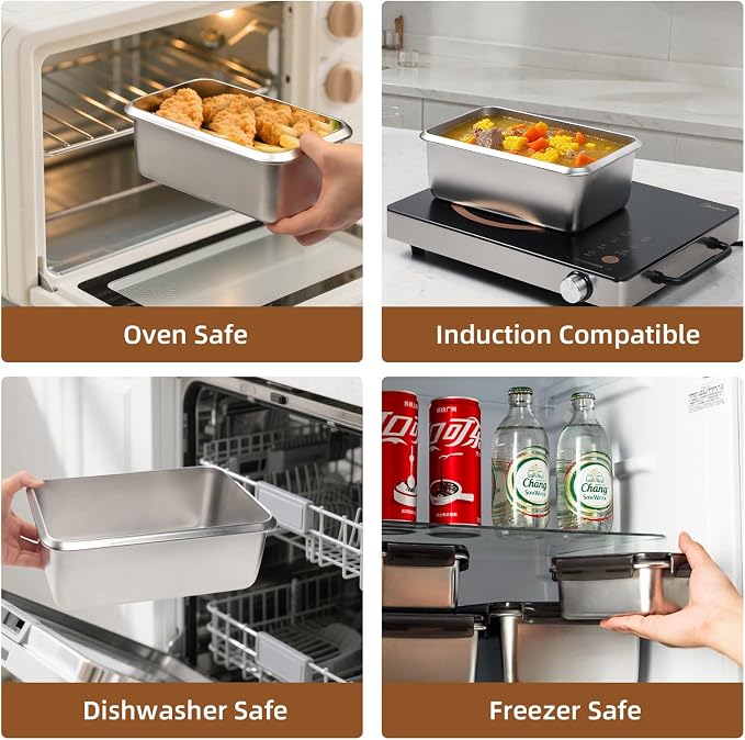 18/10 Stainless Steel Freezer Storage Containers With Lids, 47oz Food Container Leak Proof Metal Meal Prep Containers (1400ml) - Image 4