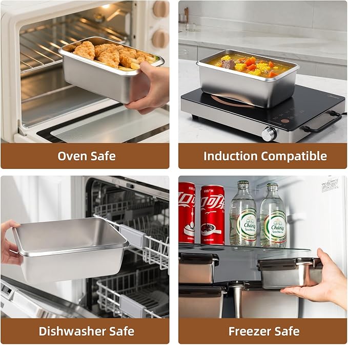 18/10 Stainless Steel Freezer Storage Containers With Lids, 94oz Food Container Leak Proof Metal Meal Prep Containers (2800ml) - Image 4