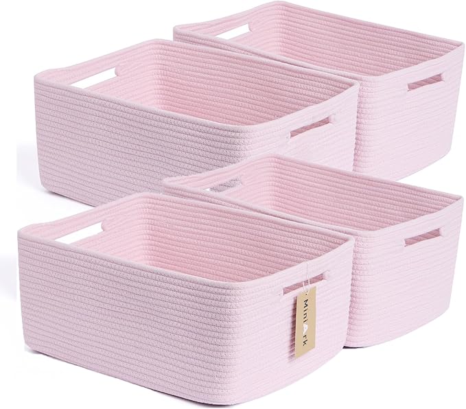 MiniArk Large Storage Baskets for Organizing, 17 x 13 x 7.5” Closet Shelf Baskets for Clothes Blanket Towels, Baby Nursery, Toy Bins Box, Woven Rope Baskets, 4 Packs Light Pink by MiniArkStorageBasketsHome