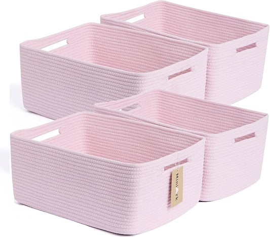 MiniArk Large Storage Baskets for Organizing, 17 x 13 x 7.5” Closet Shelf Baskets for Clothes Blanket Towels, Baby Nursery, Toy Bins Box, Woven Rope Baskets, 4 Packs Light Pink by MiniArkStorageBasketsHome