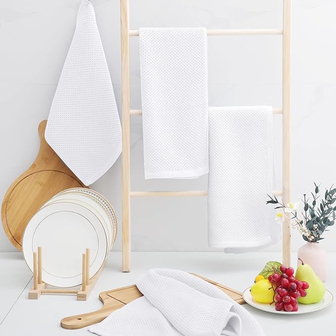 Homaxy 100% Cotton Waffle Weave Kitchen Towels, 15-Pack, White | Ultra Soft Absorbent Dish Towels, Quick Drying Cleaning Towels, 13 x 28 Inches - Image 6
