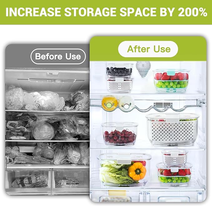 LUXEAR Fresh Produce Vegetable Fruit Storage Containers 3Piece Set, BPA-free, Partitioned Salad Container, Fridge Organizers, Used in Storing Fruits Vegetables, White - Image 2