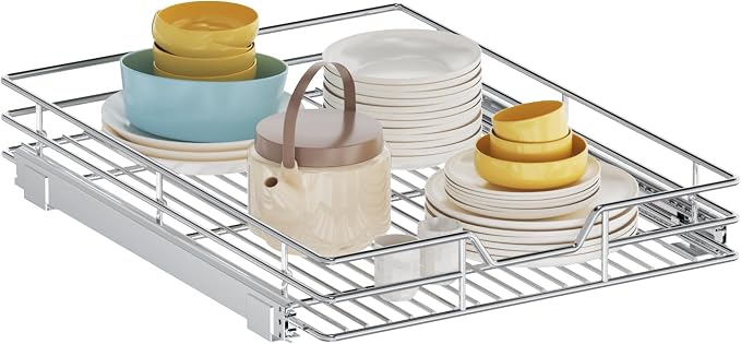 Pull Out Cabinet Organizer, 22.5" W x 21.5" D, Heavy Duty Chrome Slide Out Shelf for Wide Base Cabinets, Sliding Wire Basket Drawer for Pots, Pans, Appliances & Pantry Storage by Unknown