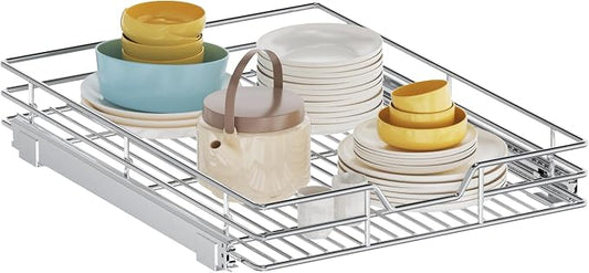 Pull Out Cabinet Organizer, 22.5" W x 21.5" D, Heavy Duty Chrome Slide Out Shelf for Wide Base Cabinets, Sliding Wire Basket Drawer for Pots, Pans, Appliances & Pantry Storage by Unknown