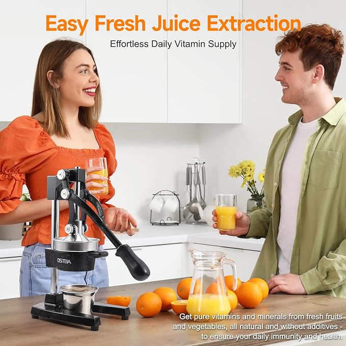 OSTBA Cast Iron Manual Citrus Juicer, Heavy Duty Hand Press Orange Juicer with Stainless Steel Cup & Strainer, Commercial Grade Lemon Squeezer for Orange, Lemon, Lime, Grapefruit, Pomegranate - Image 5