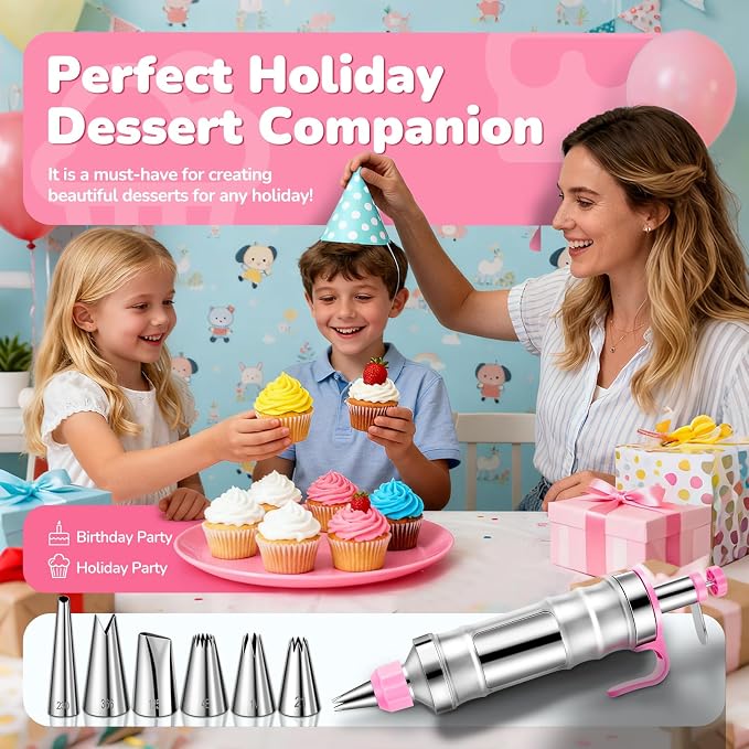 Cake Decorating Tools Supplies Kit: 164pcs Baking Accessories, Dessert Piping Syringe and Icing Tips Set - Puffs Cupcake Frosting Piping Bakery Set for Adults Beginners or Professional, Pink - Image 7