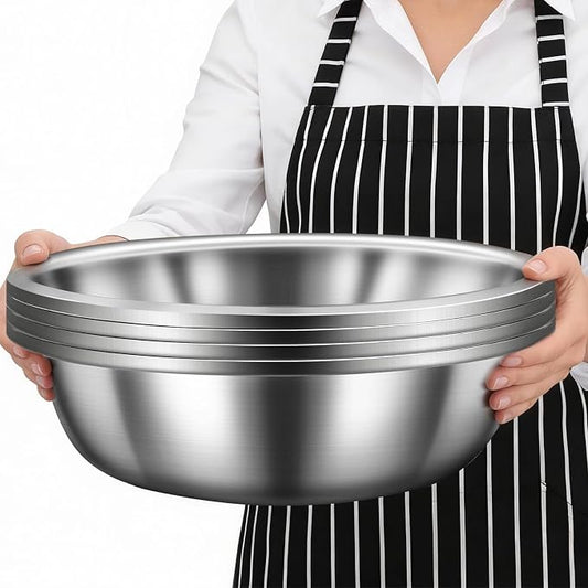 4 Pack 13 Qt 304 Stainless Steel Large Mixing Bowls with Flat Base Polished Mirror Finish Metal Bowls for Home or Commercial Baking Mixing Marinating and Food Preparation by Unknown