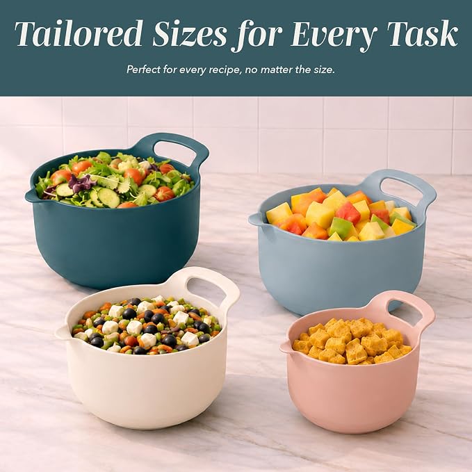 COOK WITH COLOR Nesting Plastic Mixing Bowl Set with Pour Spouts and Handles, Teal and Pink, 4 Piece Non-Slip - Image 5