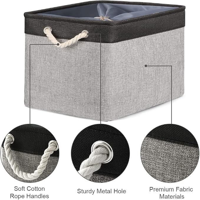 Organization and Storage Basket for Shelves - 20x16x14 inch Jumbo 3 Pack Collapsible Storage Bins for Organizing, Fabric Storage Cubes for Organizer Gift Toy Closet (Black & Grey) - Image 6
