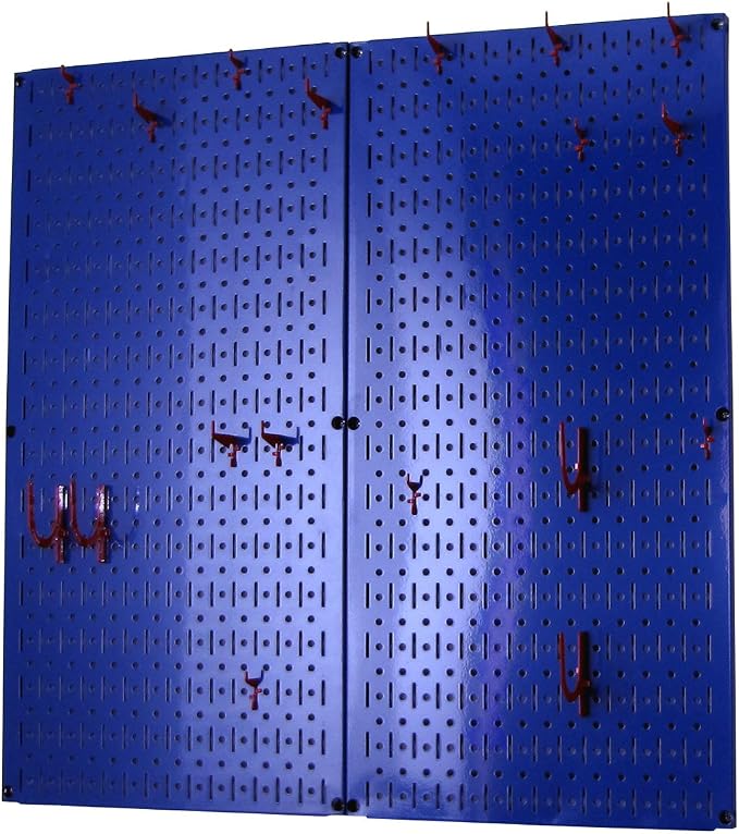 Wall Control Kitchen Pegboard Organizer Pots and Pans Storage Rack Organization Kit with Blue Pegboard and Red Accessories - Image 2