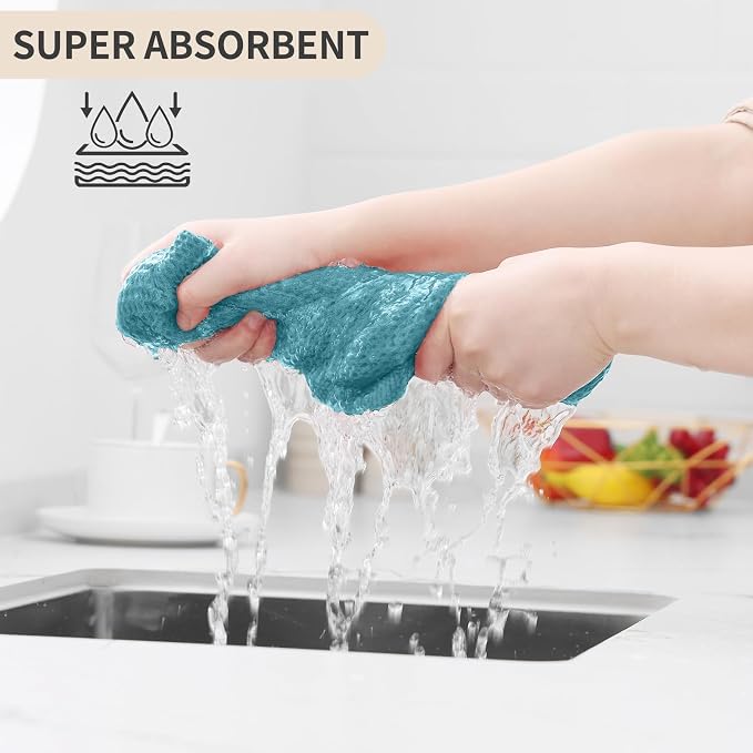 Homaxy 100% Cotton Waffle Weave Kitchen Towels, 10-Pack, Lake Blue | Ultra Soft Absorbent Dish Towels, Quick Drying Cleaning Towels, 13 x 28 Inches - Image 3