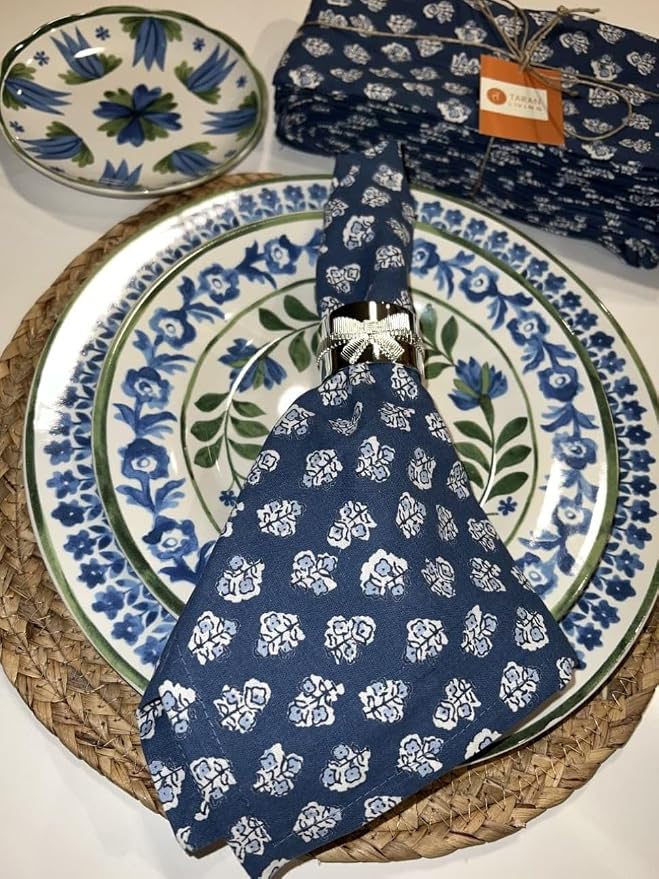 Taran Living Cloth Napkins Set of 12, Printed Floral Blue Fall Dinner Napkins, Soft Washable Table Napkins for HaloweenThanksgiving Christmas Parties Holiday Farhouse Décor, 18x 18 - Image 5