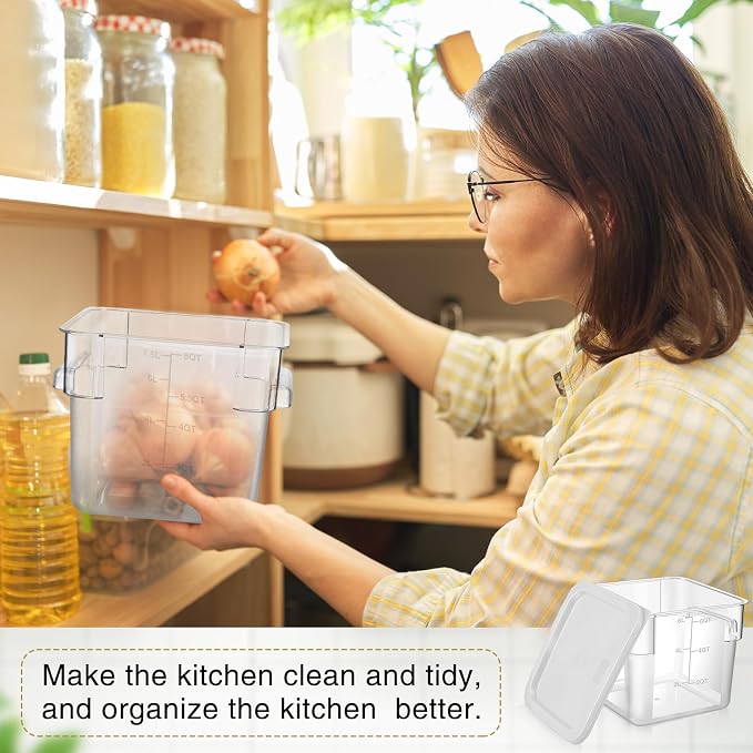 FoldTier 2 Pieces Square Food Storage Containers Polycarbonate Clear food Container with Lid Commercial Storage with Graduations for Commercial Kitchen Dough Marinating Meat(White,6 Qt) - Image 4
