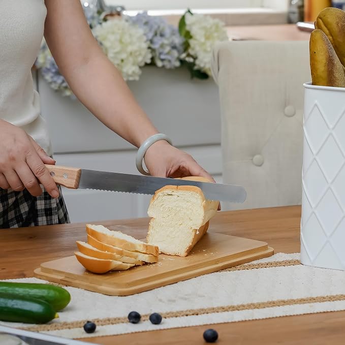 Extra Large Rhombus Pattern Embossed Bread Box with Bamboo Lid | Corner Breadbox for Homemade Bread, White Metal Bread Storage Container Bin for Kitchen Countertop, Fits 2 Loaves of Bread - Image 5