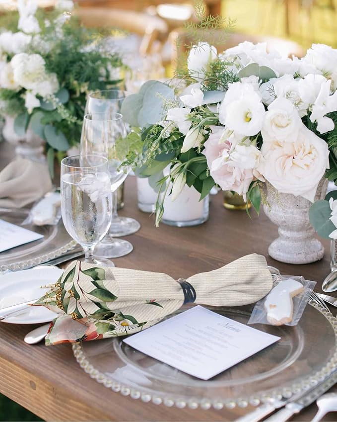 Eucalyptus Poppies Dinner Napkins Cloth Set of 4, Premium Polyester Napkins 20 x 20 Inch, Country Rustic Botanical Flower Plant Washable and Reusable Table Napkins for Wedding Cocktail Hotel - Image 2