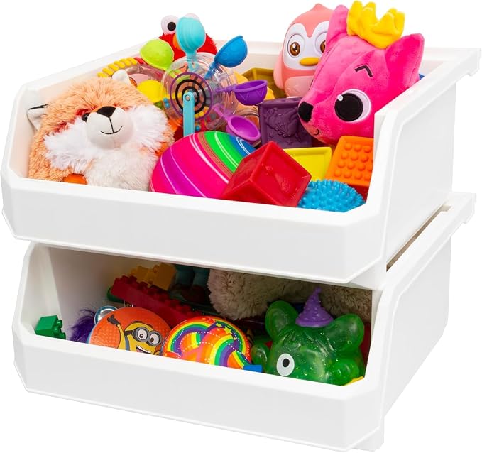 Extra Large Stackable Plastic Storage Bins, 4-Pack, White | Open-Front Stackable Bins For Garage, Pantry, Closet & Office, 14,8"L X 16,5"W X 7"H, Nests When Empty, Durable Plastic, - Image 5