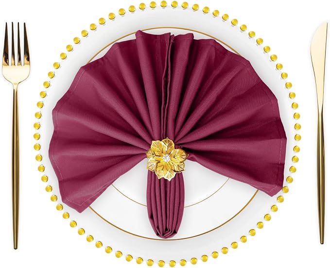 SuperO Set of 40 Cloth Napkins 17 x 17 Inch, Polyester Solid Washable Dinner Napkins with Hemmed Edges,Great for Restaurant, Wedding and Party(Burgundy) by SuperO