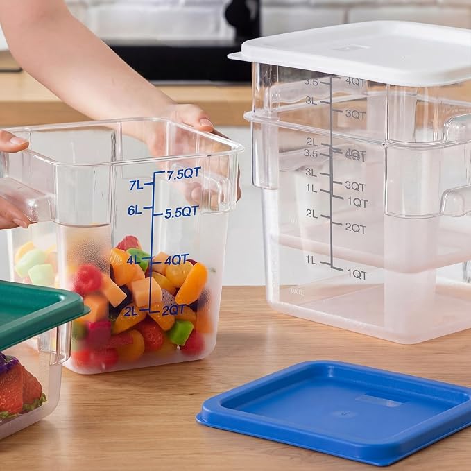 Lallisa 4 Pcs 8qt & 4qt Clear Food Storage Containers with Lids Handles and Scales, Stackable Plastic Square Food Storage Containers for Dough Proofing Baking Kitchen Restaurant(White, Blue) - Image 4