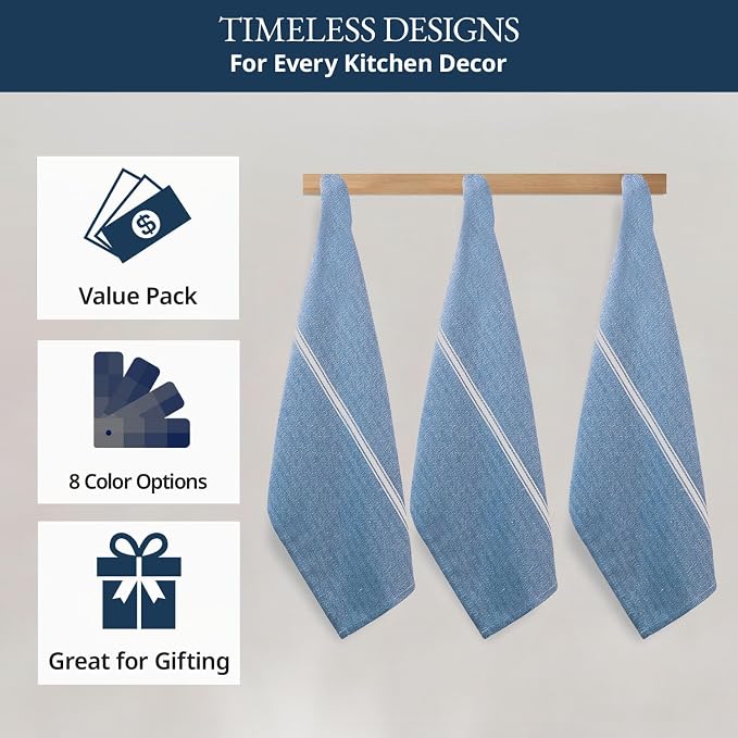 LANE LINEN Kitchen Towels Set - 100% Pure Cotton Dish Towels for Kitchen, Super Absorbent Kitchen Hand Towel, Tea Towels, Soft & Durable Dish Cloths, Pack of 12 – 14”x25”, Indigo - Image 5