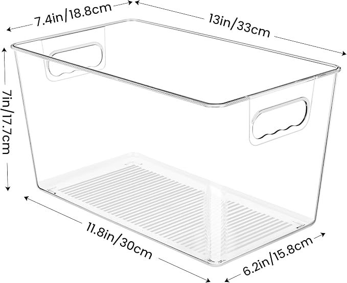 YIHONG 10 Pack Clear Storage Bins, Pantry Organizer Bins with Handle, XL | Plastic Bins, Pantry Storage Containers for Kitchen, Freezer, Cabinet, Closet, Bathroom, Under Sink Organizers and Storage - Image 2