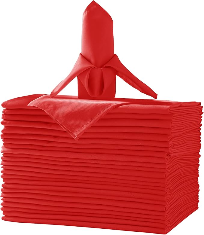 25pcs Polyester Cloth Napkins - 20 x 20 inch Red Washable Dinner Napkins with Hemmed Edges for Restaurant/Wedding/Hotel(25,Red) by Ascoza