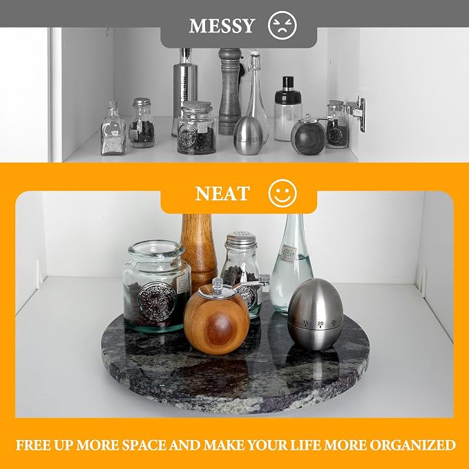 12'' Black Marble Lazy Susan for Dinning, Marble Turntable for Kitchen Counter, Lazy Susans Organizer for Cabinet, Serving Rotation Spinning Tabletop Organizer Swiveling, Spice Rack Storage - Image 6