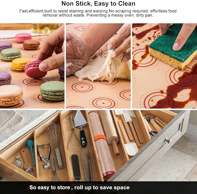Angadona Macaron Silicone Baking Mats Kit (16pcs set) Macaroon Baking Mat Set of 2 Half Sheet Macaron Silicone Mat Nonstick Macaron Mat Sheet,6 Piping Tip,2 Piping Bag with 3 Bag Tie,2 coupler - Image 3