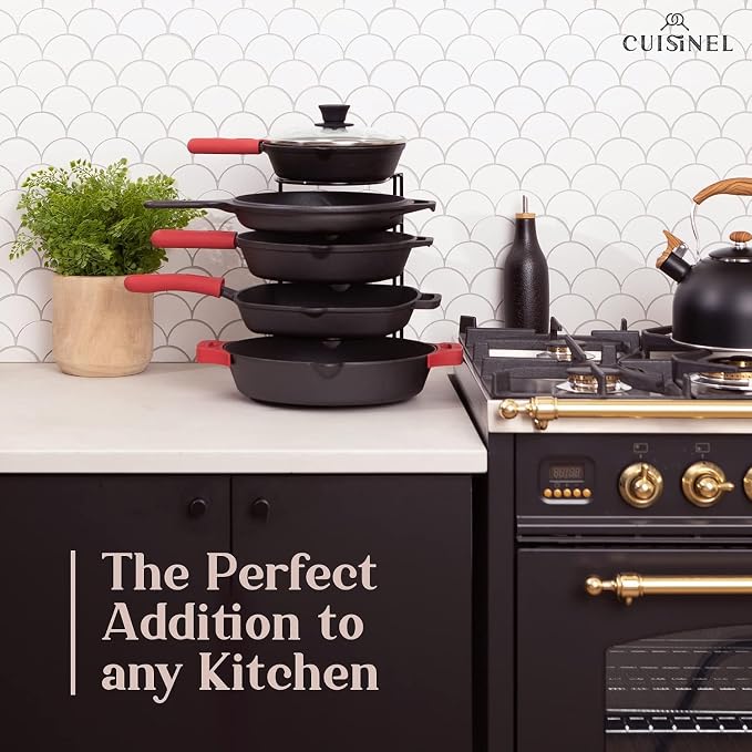Cuisinel Pan Organizer for Cast Iron Skillets, Griddles, 5-Tier Rack, Black 12.2" - Image 5